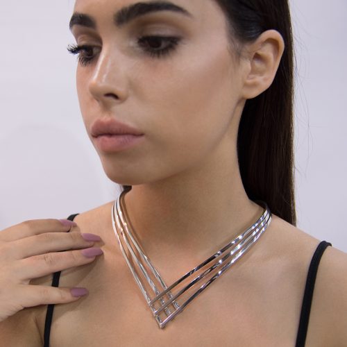 Statement modern silver choker necklace