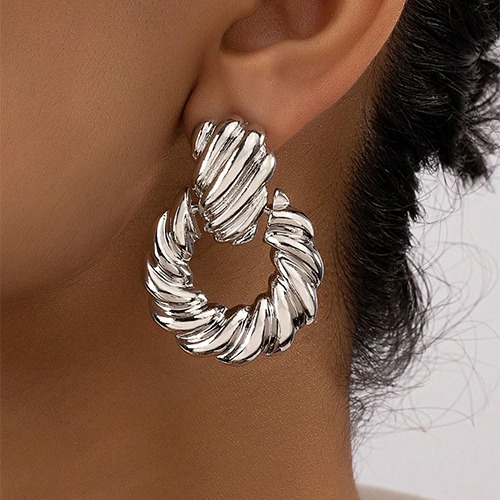 Sterling silver large bulky silver rope design stud earrings 45mm long