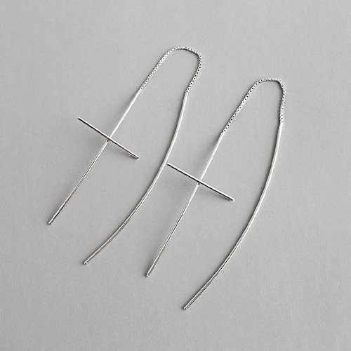 Sterling silver threader chain long cross earrings 50mm long