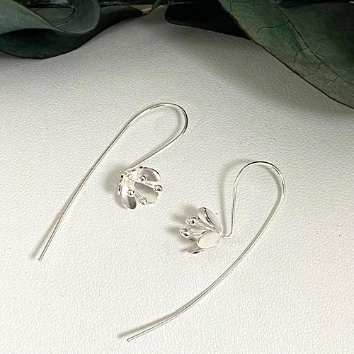 Sterling silver dainty flower design hook earrings 40mm long