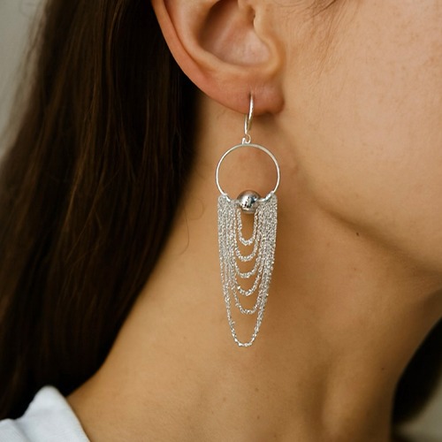 Sterling silver Chandelier chain hanging earrings 60mm long