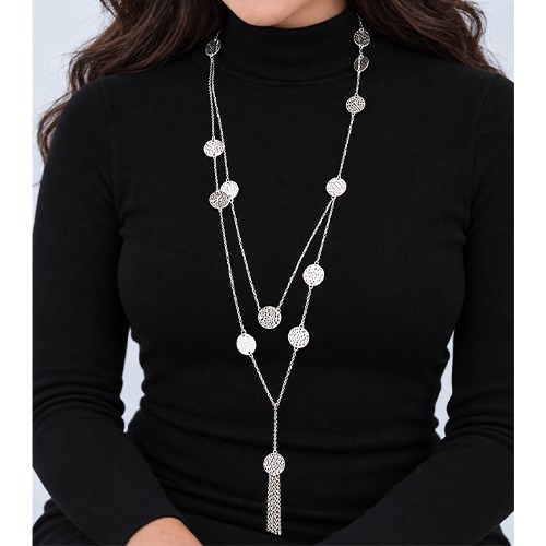 Sterling silver long tassel lariat wrap necklace 80cm long