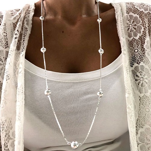 Sterling silver classic ball long necklace 10mm ball size