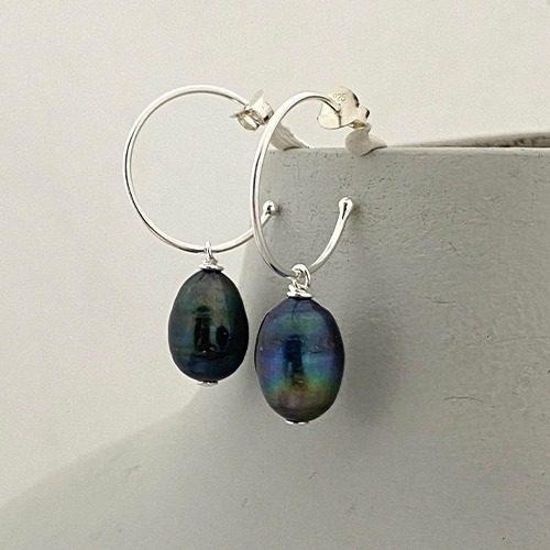 Sterling silver pretty women Peacock colour Freshwater Pearl Earrings 30mm long