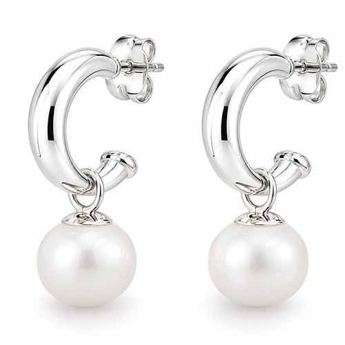Sterling silver classic freshwater pearl pretty women earrings 28mm long