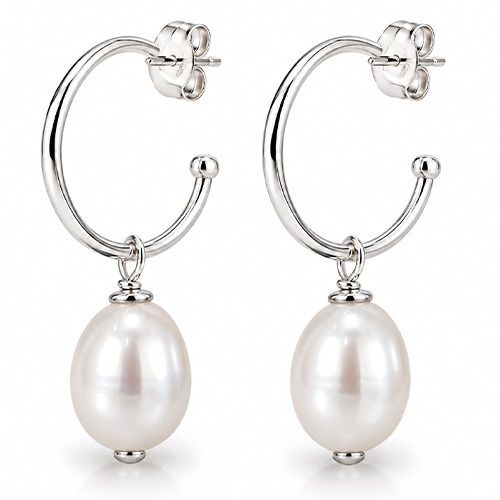 Sterling silver freshwater pearl white colour pretty women earrings 30mm long