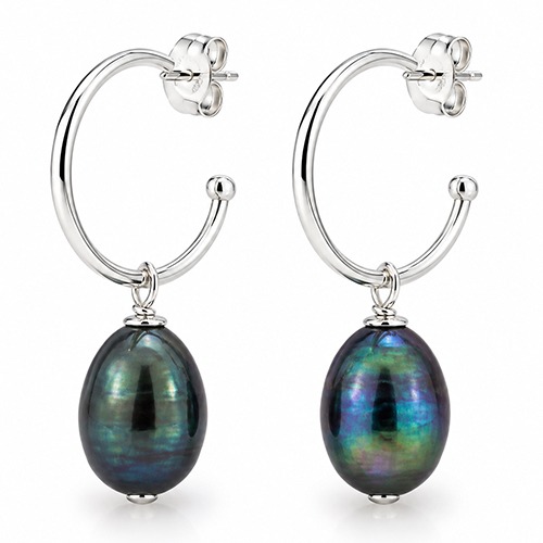 Sterling silver freshwater pearl Peacock colour pretty women earrings 30mm long