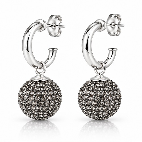 Sterling silver grey glitter ball cubic zirconia pretty women earrings 30mm long