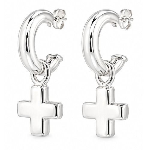 Sterling silver Cross design pretty women earrings 40mm long