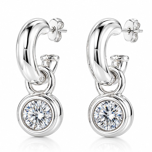 Sterling silver Bulky White Cubic Zirconia pretty women Earrings 40mm long