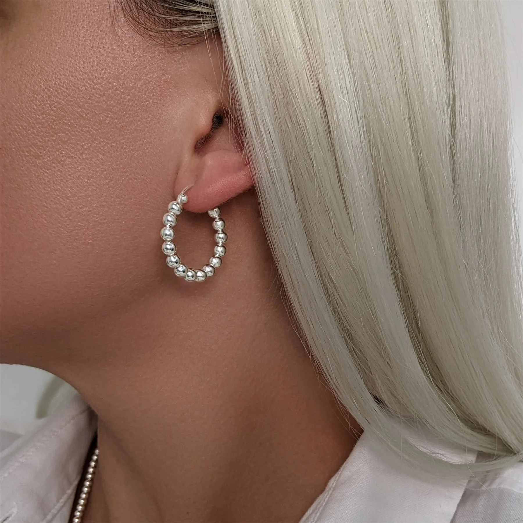 Sterling silver ball classic hoop earrings 20mm, 25mm or 30mm size