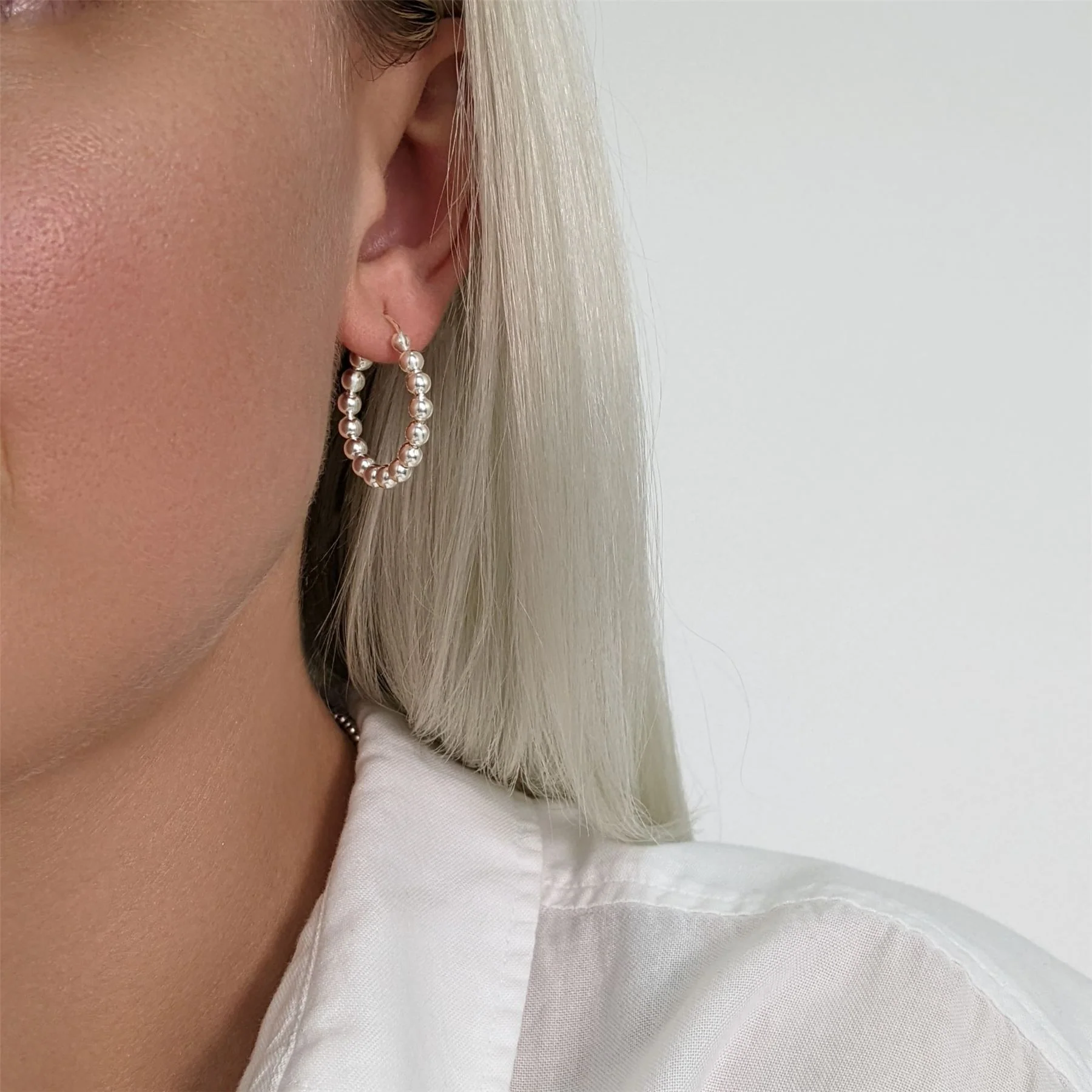 Sterling silver ball classic hoop earrings 20mm, 25mm or 30mm size - Image 2