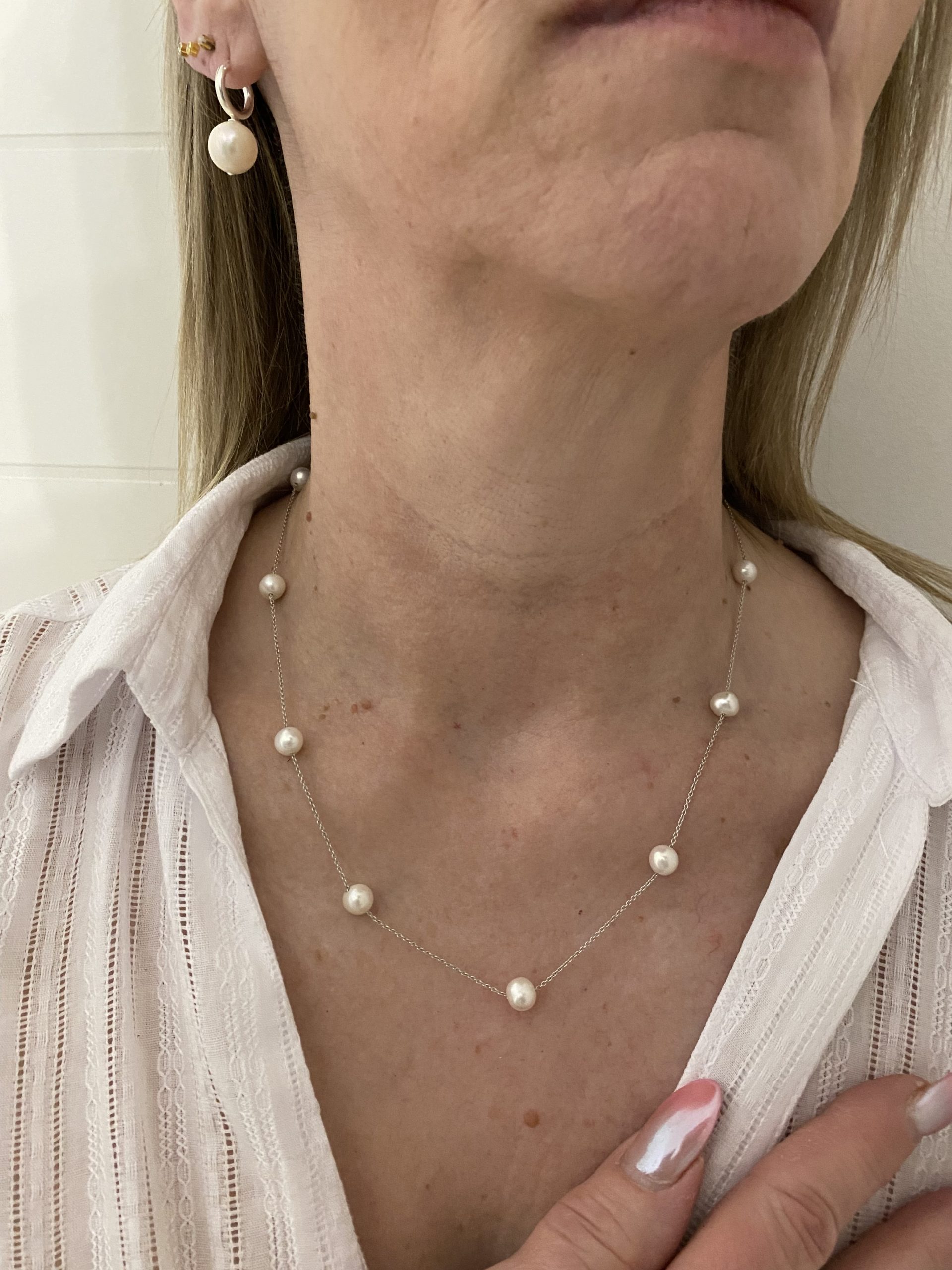 Sterling silver clip hoop hanging freshwater pearl earrings 25mm