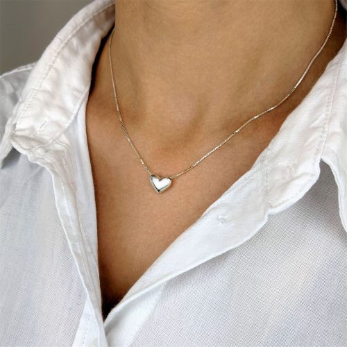 Sterling silver puffy heart necklace