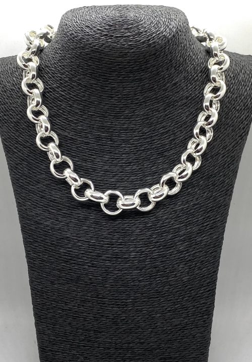Sterling silver 16mm link belcher rolo necklace