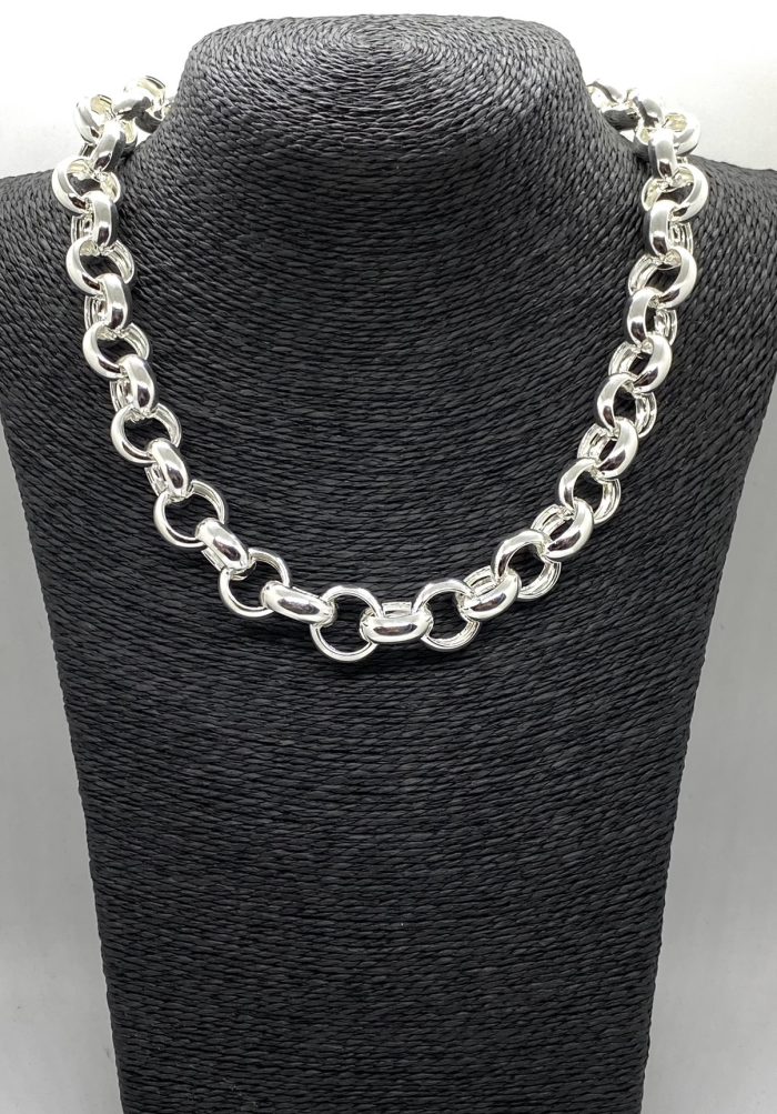 Sterling silver 16mm link belcher rolo necklace