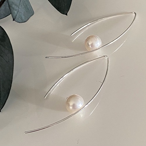 Sterling silver long modern hanging freshwater pearl earrings 60mm long
