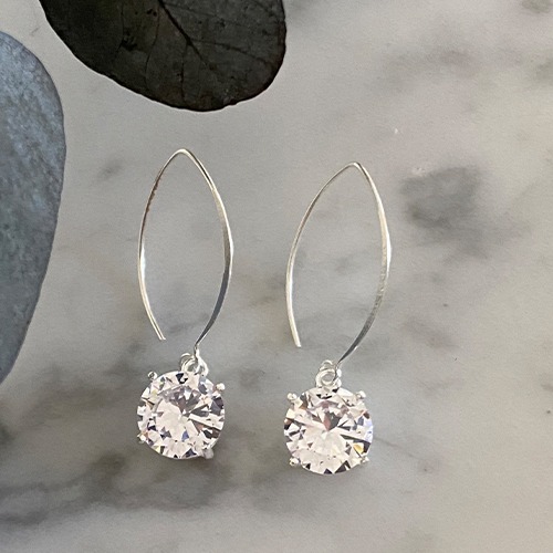 Sterling silver cubic zirconia silver drop earrings 35mm long