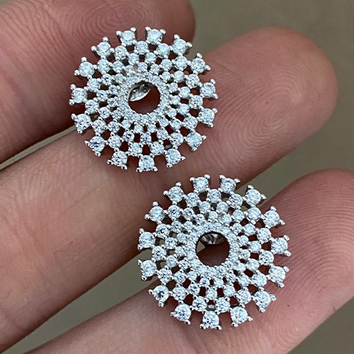Sterling silver snowflake shape cubic zirconia stud earrings 16mm size