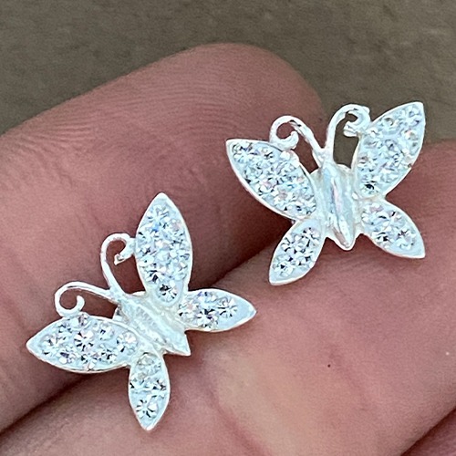 Sterling silver small butterfly cubic zirconia stud earrings 10mm size