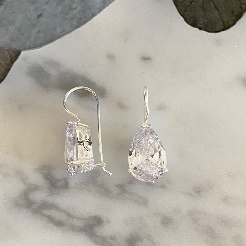 Sterling silver white cubic zirconia teardrop earrings 25mm long