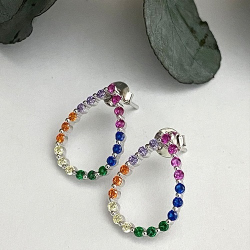 Sterling silver small cubic zirconia teardrop stud earrings 20mm size
