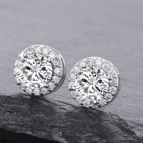 Sterling silver classic dainty cubic zirconia round stud earrings 8mm size