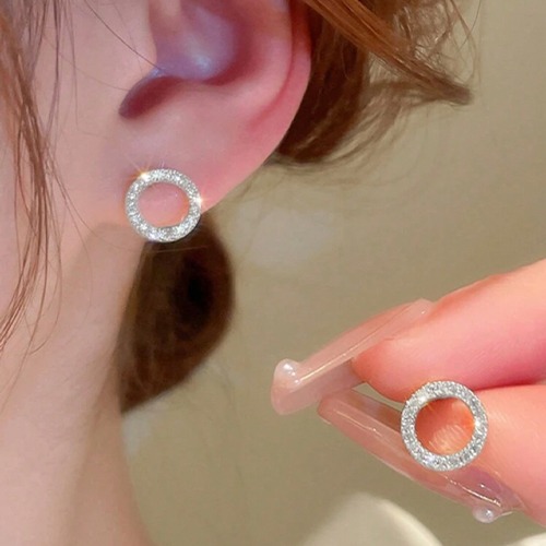 Sterling silver cubic zirconia circle shape stud earrings 12mm size