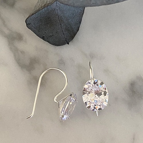 Sterling silver oval cubic zirconia hanging earrings 20mm