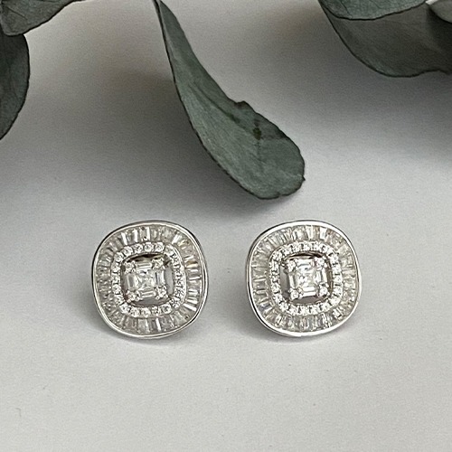 Sterling silver classic cubic zirconia frame stud earrings 14mm size
