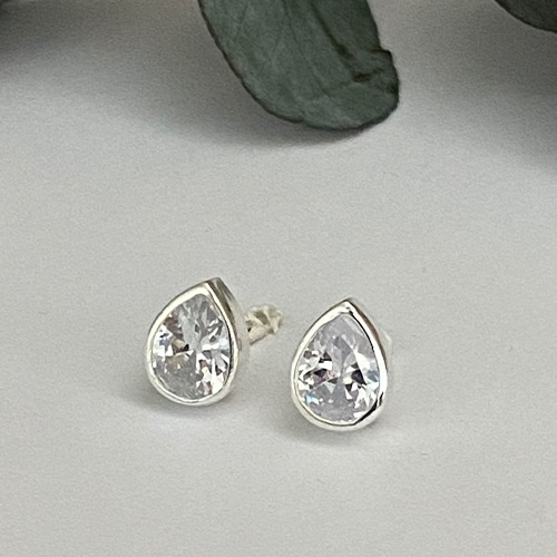 Sterling silver small cubic zirconia teardrop stud earrings