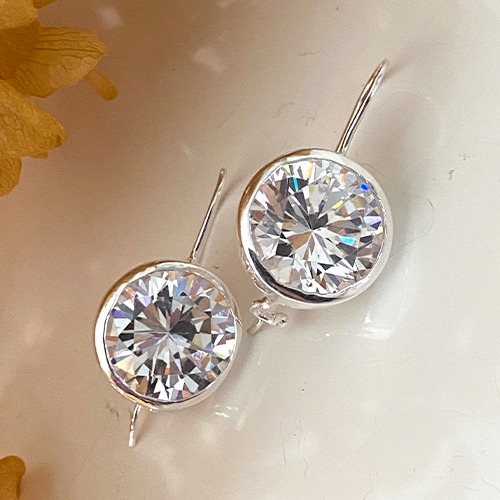 Sterling silver classic round cubic zirconia hanging earrings 25mm
