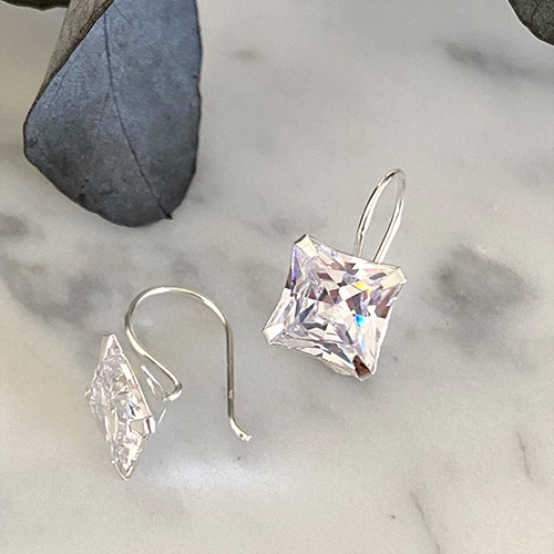 Sterling silver square cubic zirconia hanging earrings 20mm