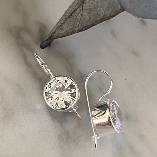 Sterling silver classic round cubic zirconia drop earrings 10mm stone