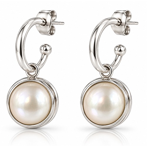 Sterling silver classic white mabe pearl pretty women earrings 35mm long