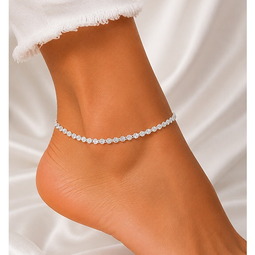 Sterling silver Corlett design flat beaded Anklet 3mm wide