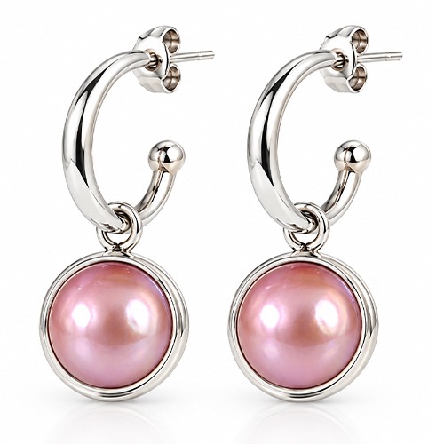Sterling silver classic pink mabe pearl pretty women earrings 35mm long