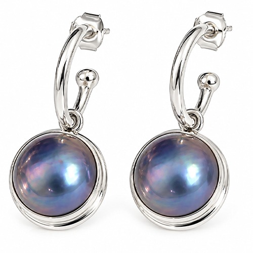 Sterling silver classic blue mabe pearl pretty women earrings 35mm long