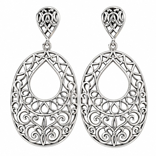Sterling silver bold silver pattern oval stud earrings 60mm long