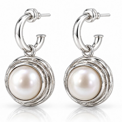 Sterling silver textured frame design mabe pearl pretty women earrings 32mm long