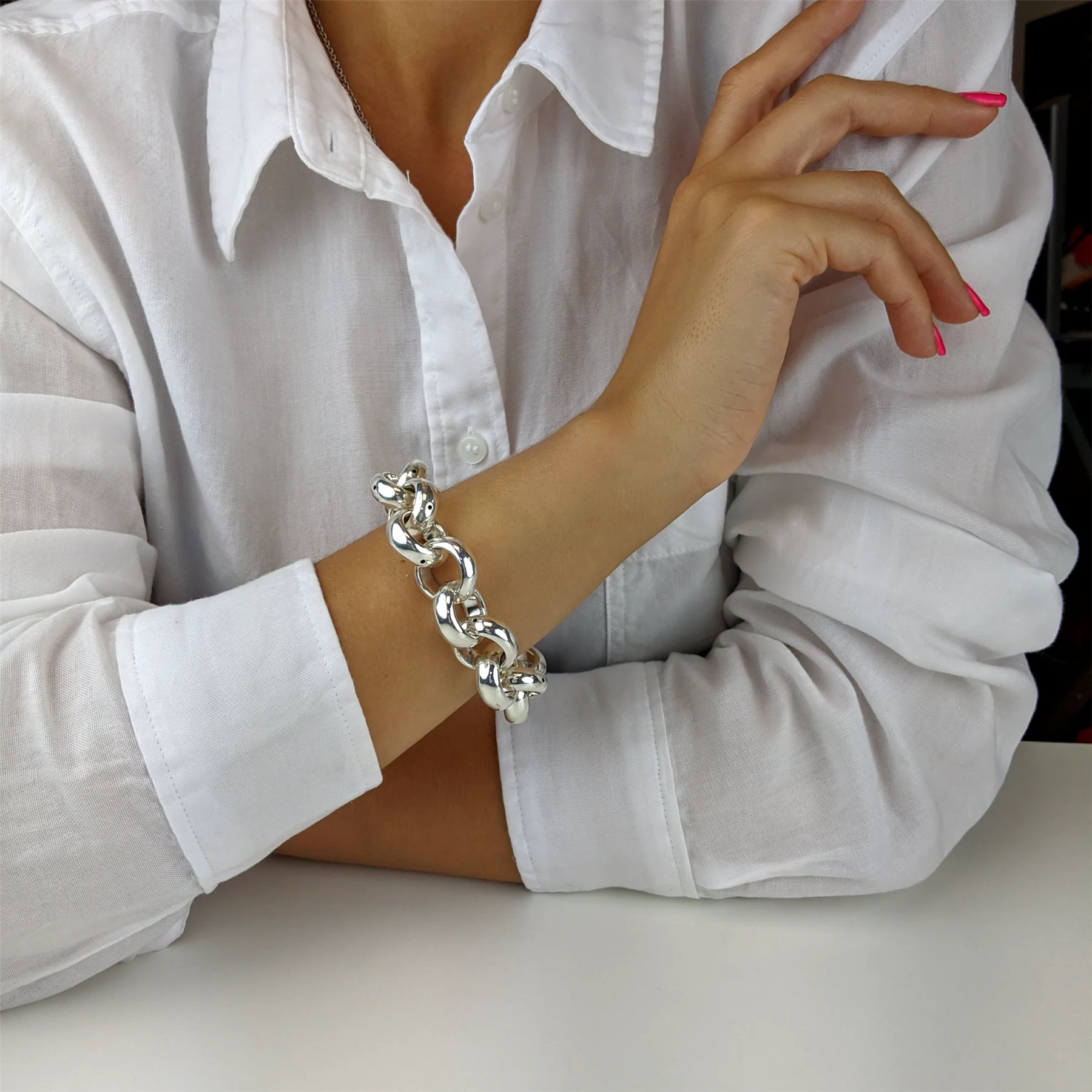 Sterling silver bulky 20mm belcher rolo link bracelet