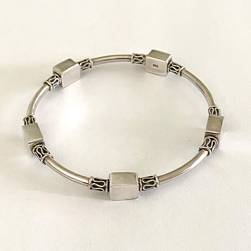 Sterling silver tribal design modern rectangular blocks solid bangle 7mm wide