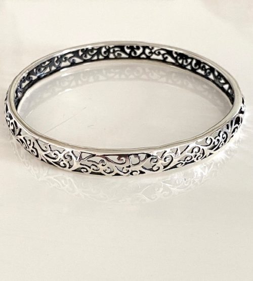 Solid sterling silver classic fillagree bangle 8mm wide