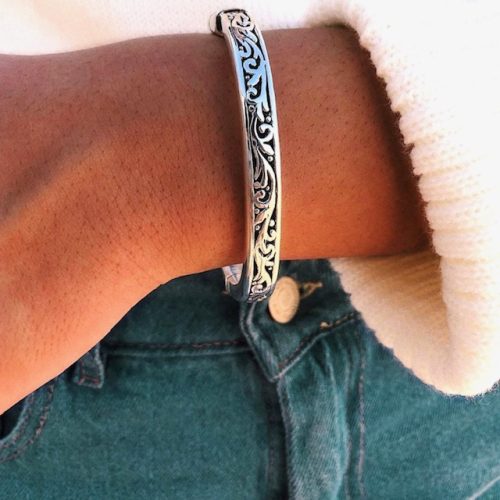 Sterling silver fillagree oval shape hinge bangle 6mm or 10mm wide