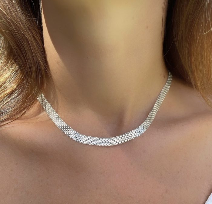 Sterling silver Bismark flat silver necklace 10mm wide - Image 2
