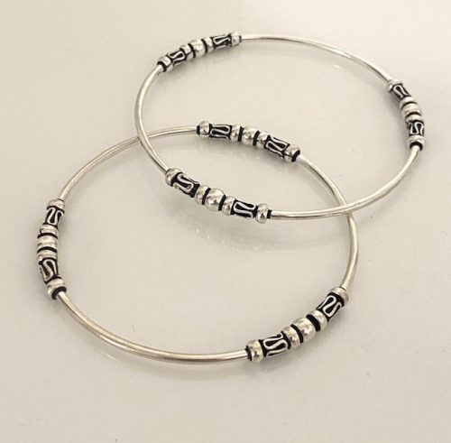 Solid sterling silver tribal ball design bangle