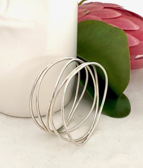 Sterling silver wide abstract lines bangle