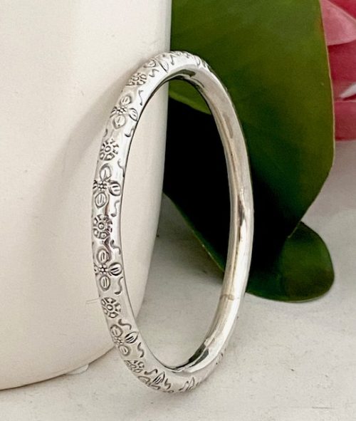 Solid sterling silver 6mm round pattern bangle