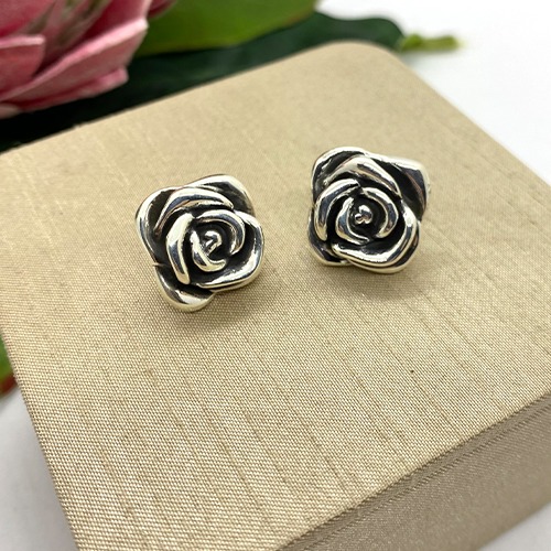 Sterling silver classic rose stud earrings 16mm size
