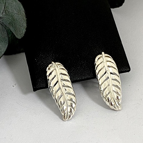 Sterling silver leaf shape stud earrings 25mm size